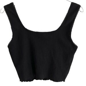 Topshop Black Ribbed Crop Top Lettuce Hem Size US 8
